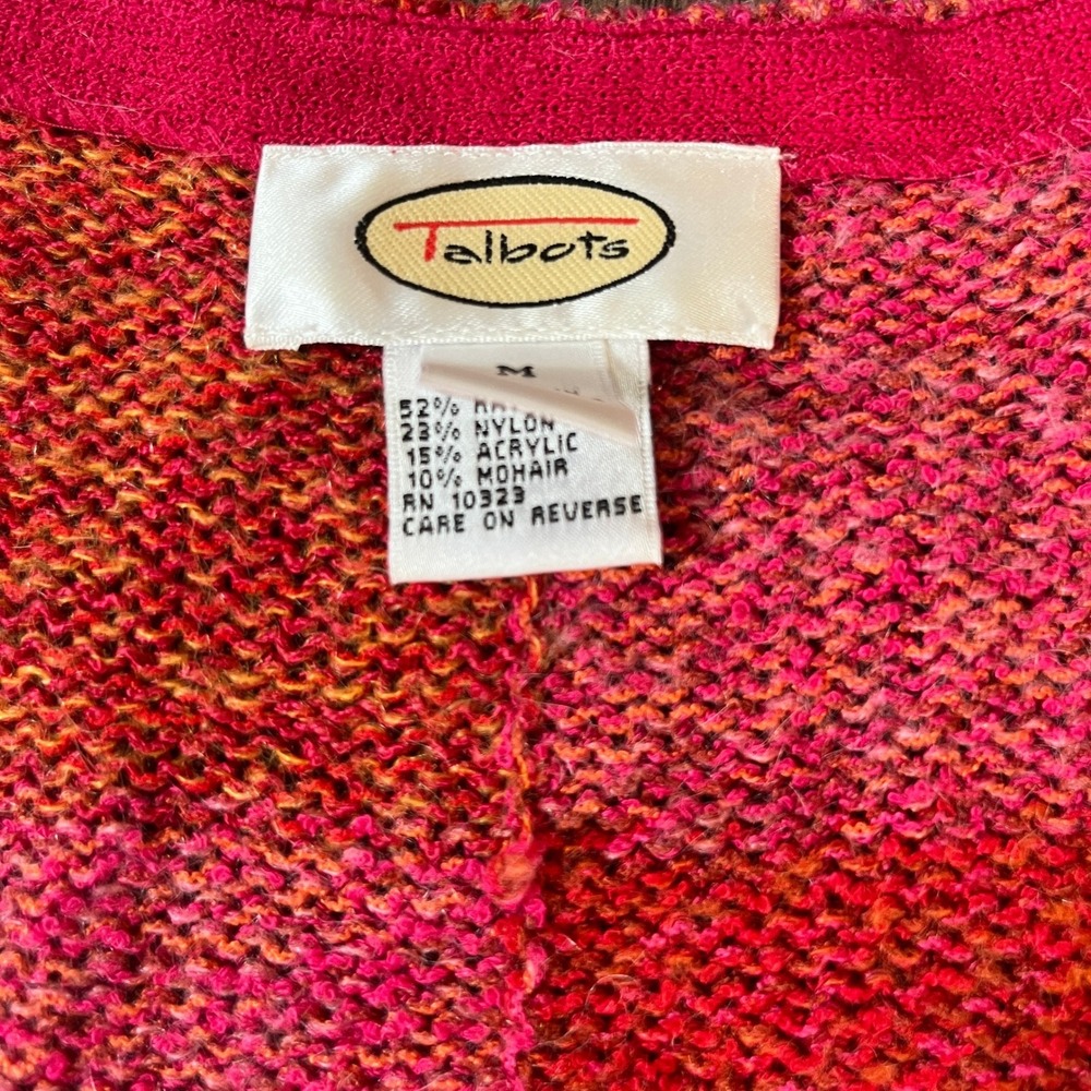 Vintage Talbots Women Pink Red Checkered V-Neck Button Cardigan Sweater Meadium - Picture 4 of 7